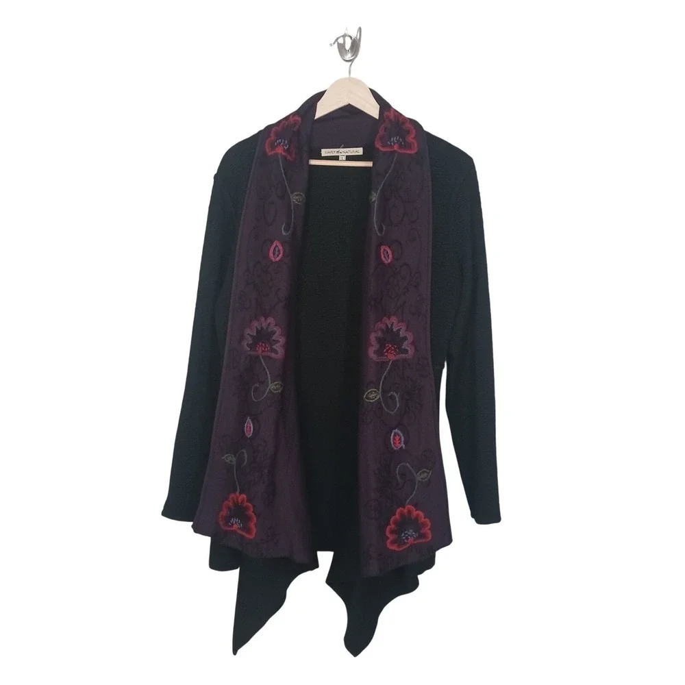 Simply Natural Alpaca Blend Embroidered Cardigan Women's L Asymmetrical Peru